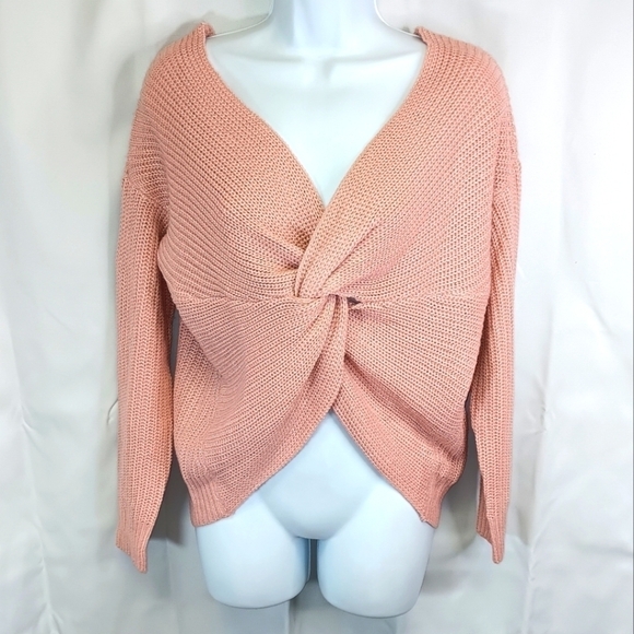 Full Circle Trends Knot Sweater Small Pink SILVER Sparkle Crochet Knit Fancy - Picture 1 of 5
